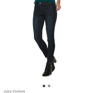 Raw Hem Dark Blue Skinny Jeans Velvet Trim